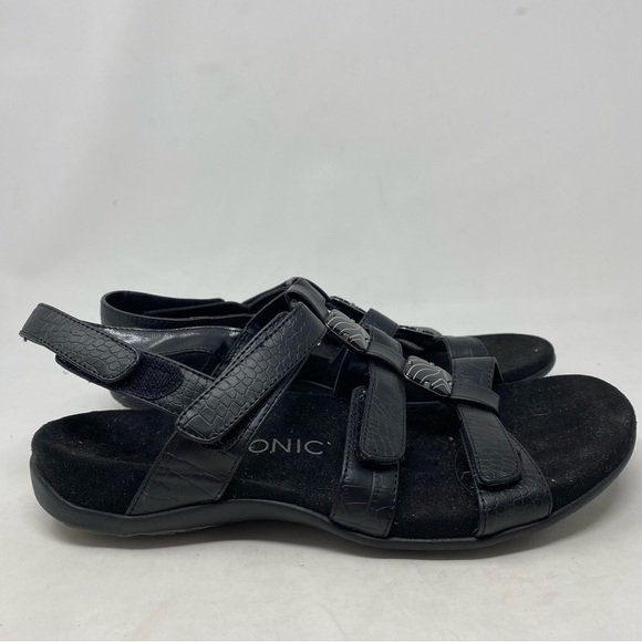 Vionic Women’s Amber Beaded Snake Embossed Leather Black Comfort Sandals Size 9 - Picture 1 of 7